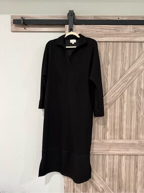 Black Polo-Collar Midi Dress